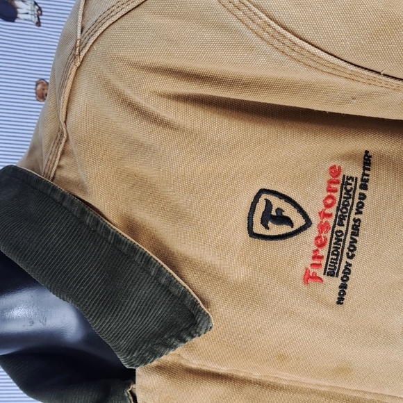Y2K Dickies Firestone Tires lined multipocket 2XL brown canvas chore work jacket - Picture 3 of 8